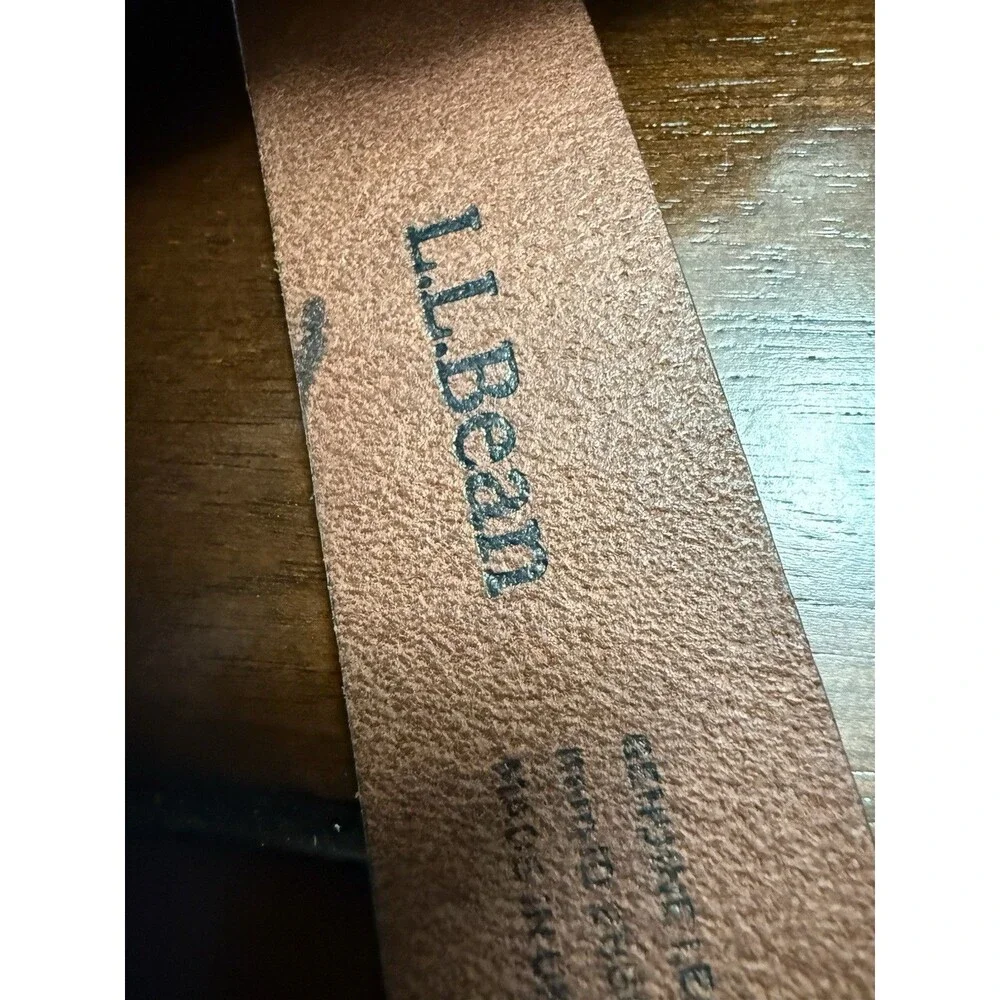 LL Bean Dress Belt Mens Size 38 Brown Thick LeatherBrass Buckle